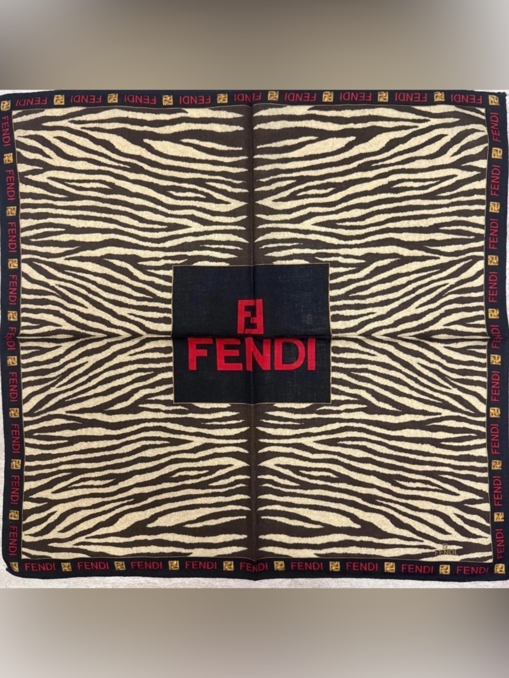 Fendi Zebra Print Scarf in Brown & Cream Like New